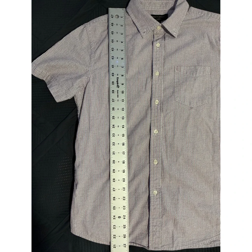 Banana Republic Mens Standard Fit Short Sleeve Button Down Shirt Red Blue Check